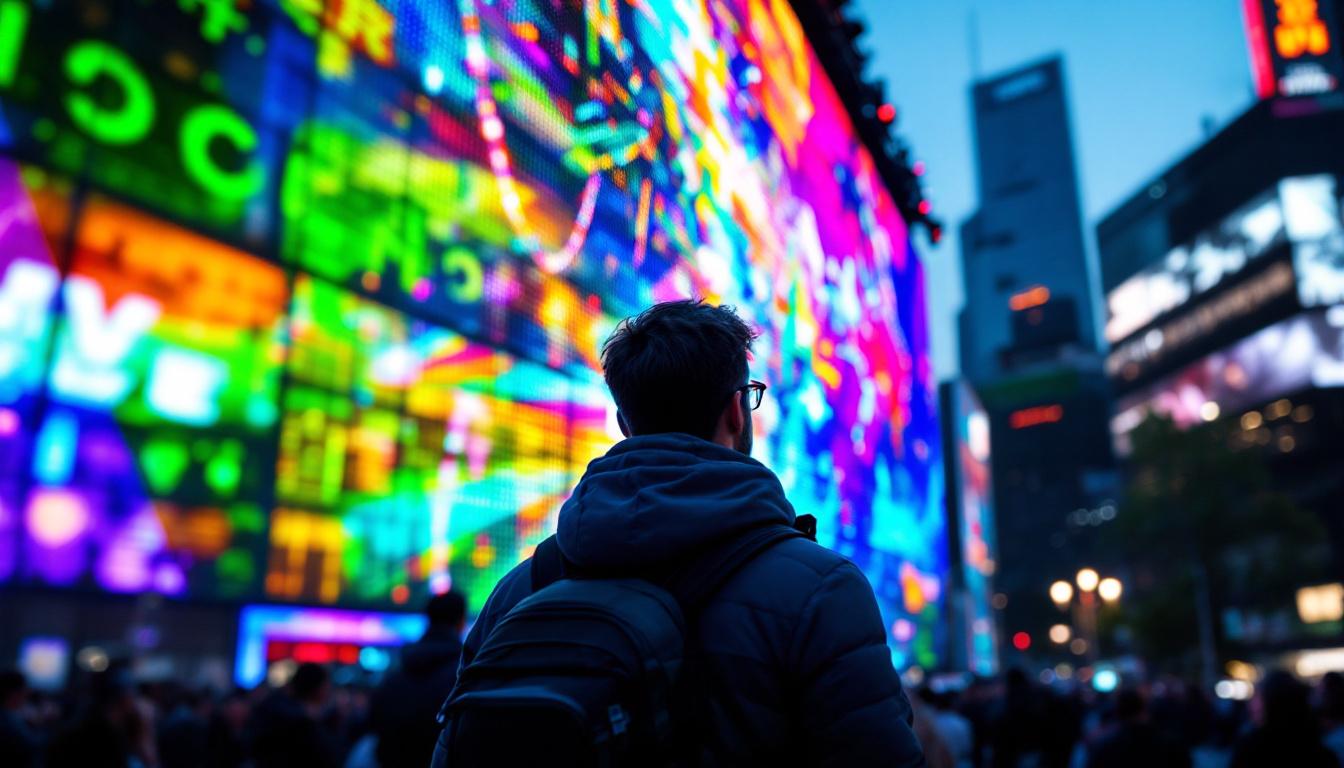 A photograph of a vibrant led display in action
