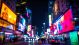 A photograph of a vibrant led display in action