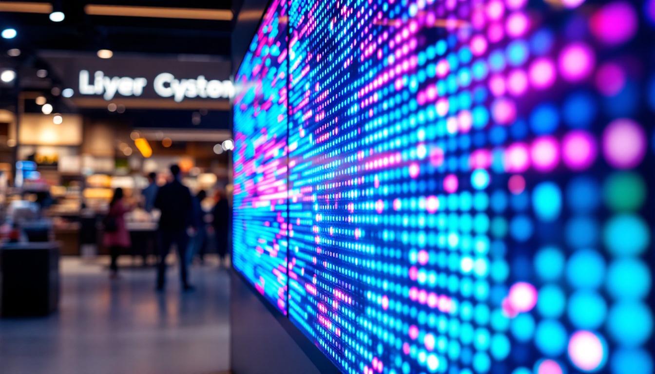 A photograph of capture a photograph of a vibrant led display showcasing dynamic lighting effects in a modern retail environment