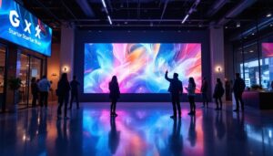 A photograph of a vibrant led display in a commercial setting