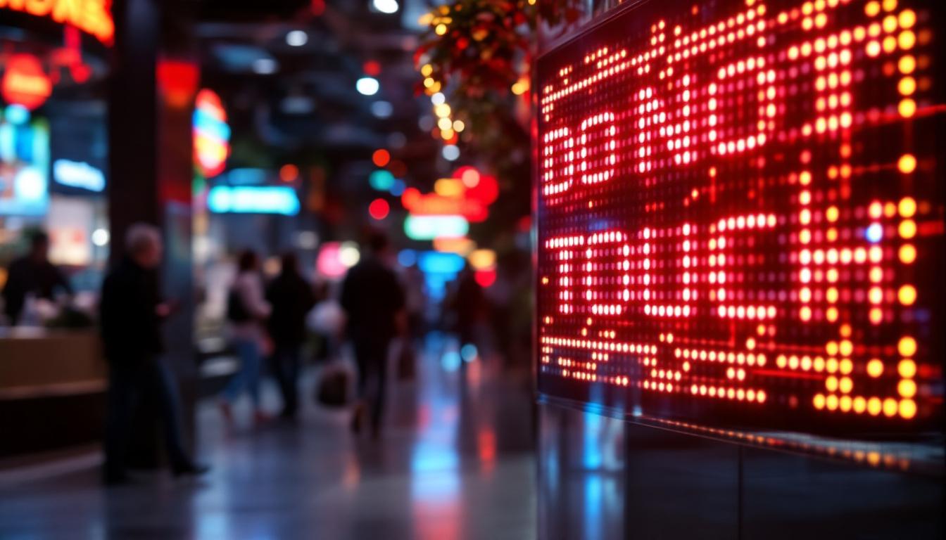 A photograph of a vibrant led display featuring a clear "do not touch" message