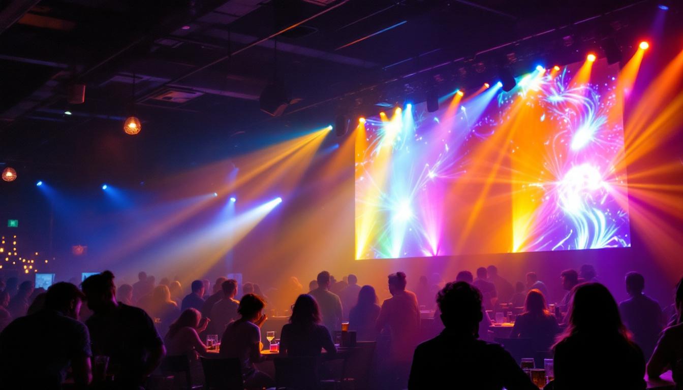 A photograph of capture a photograph of the vibrant led display at a brewery in beaverton