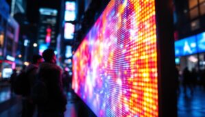 A photograph of a vibrant led display in action