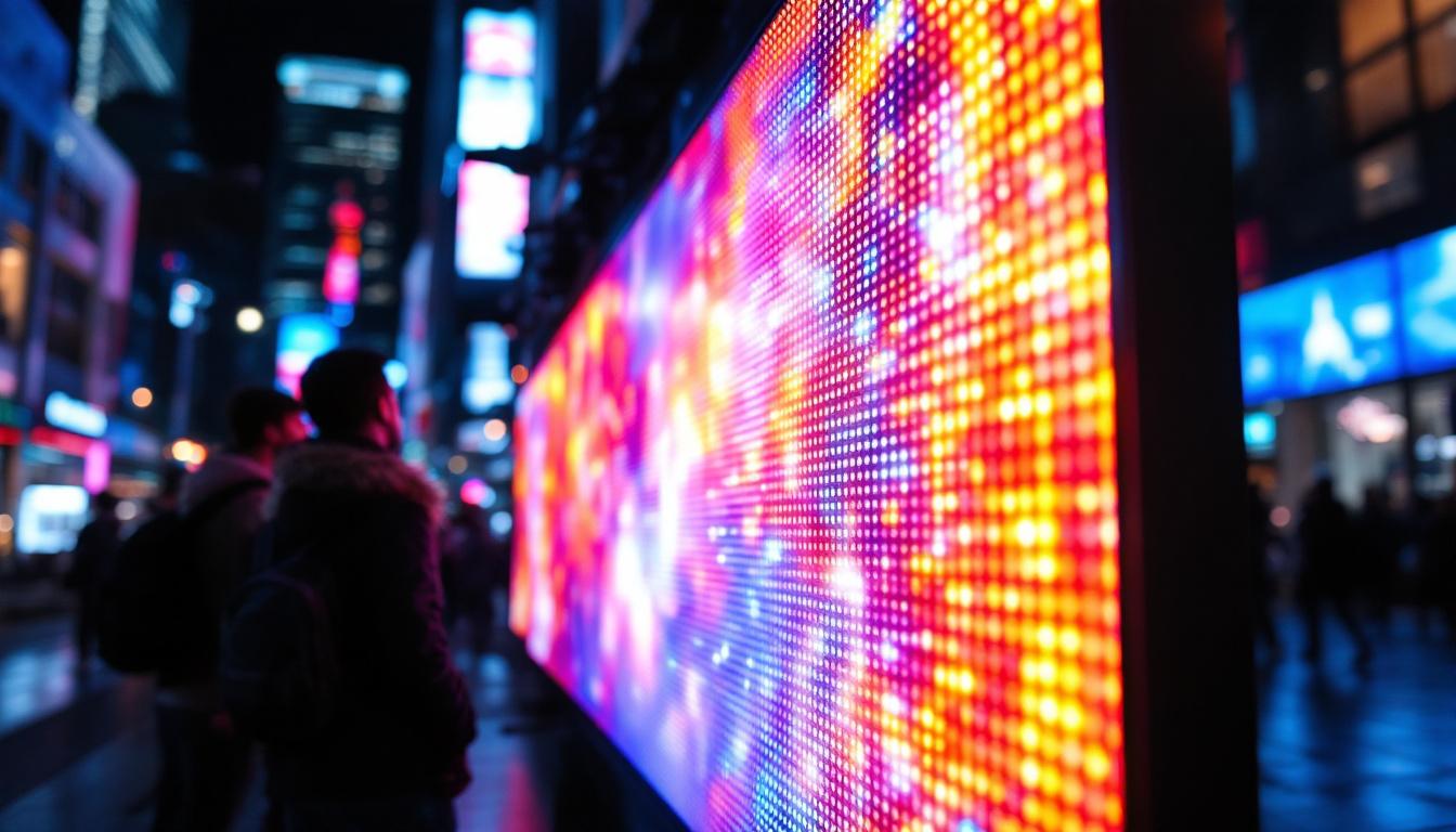 A photograph of a vibrant led display in action