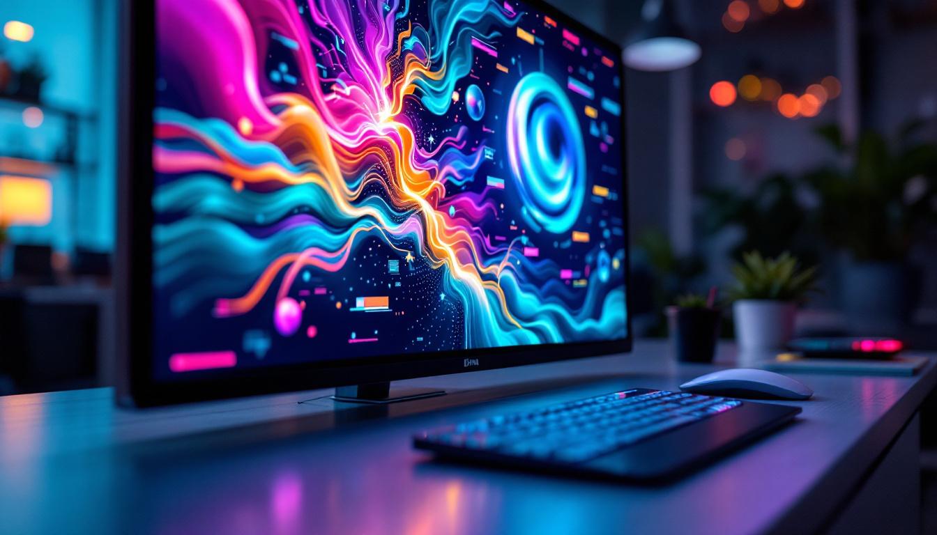 A photograph of a close-up shot of a vibrant led screen displaying dynamic visuals