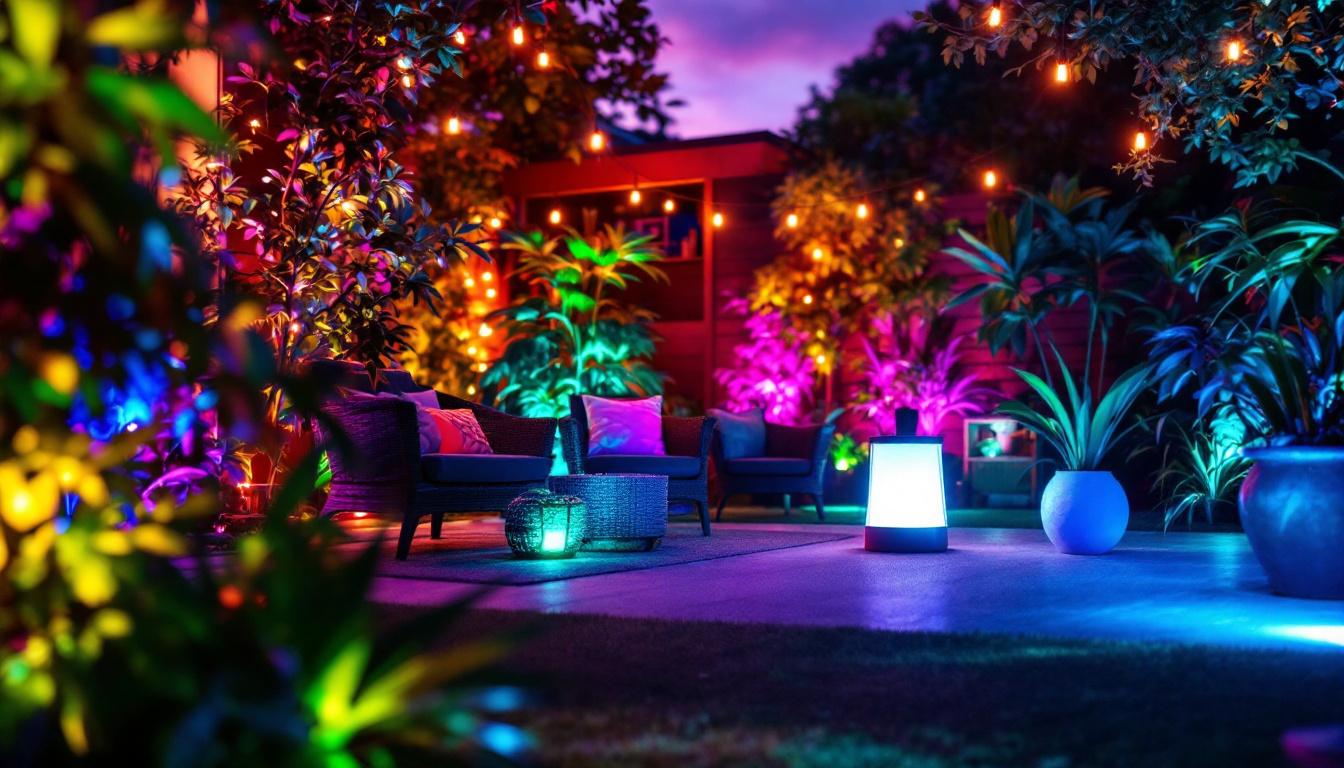 A photograph of capture a photograph of a vibrant outdoor scene illuminated by led tube lights