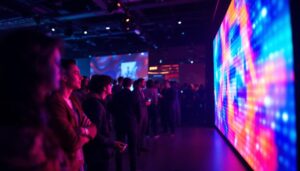 A photograph of capture a photograph of a vibrant led display in action at an event