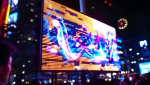 A photograph of a vibrant led display in action