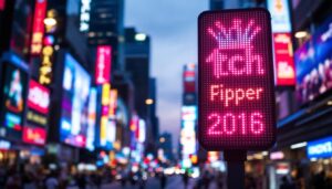 A photograph of capture a photograph of a vibrant led outdoor sign in a bustling urban environment