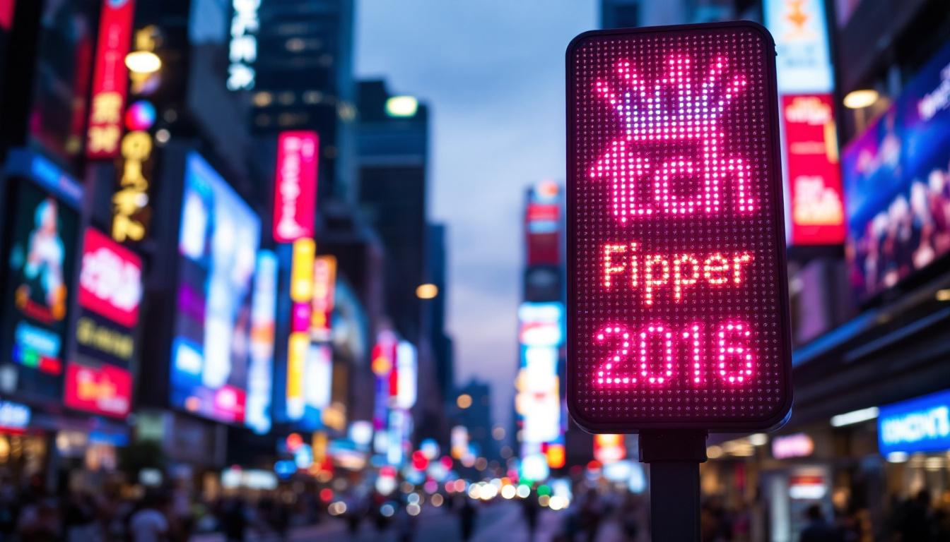 A photograph of capture a photograph of a vibrant led outdoor sign in a bustling urban environment