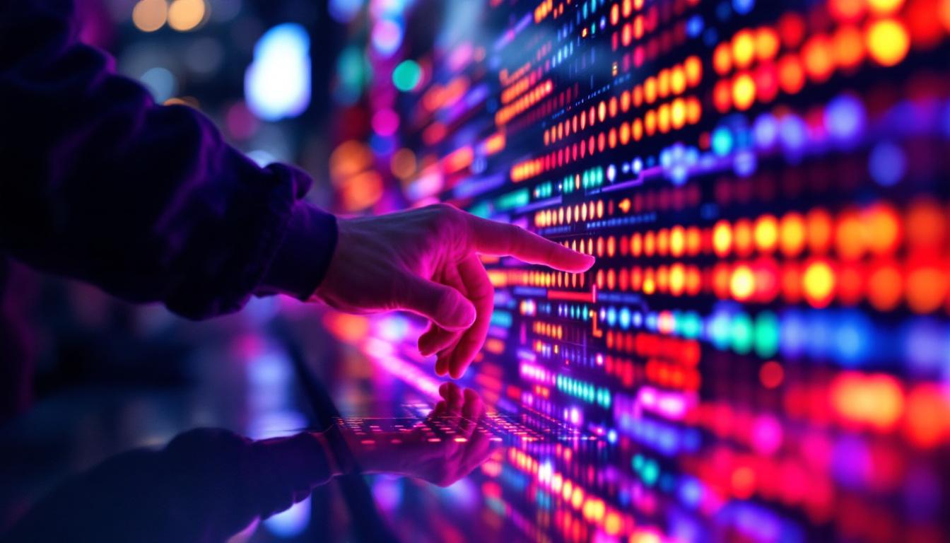 A photograph of a close-up shot of a vibrant led display in use