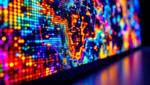 A photograph of a high-resolution led display showcasing vibrant colors and intricate details