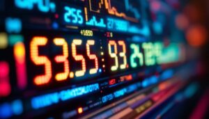 A photograph of a close-up shot of an led display showcasing the ero calculator in use