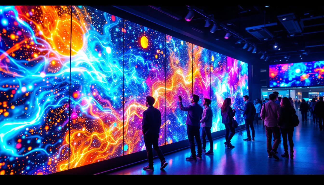 A photograph of a vibrant led display in a public space
