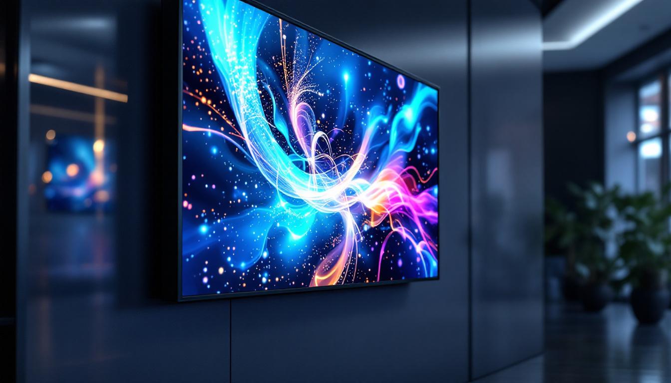 A photograph of a vibrant led display cabinet showcasing dynamic visuals