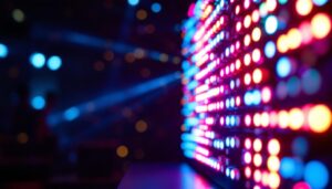 A photograph of a vibrant led display showcasing a dynamic