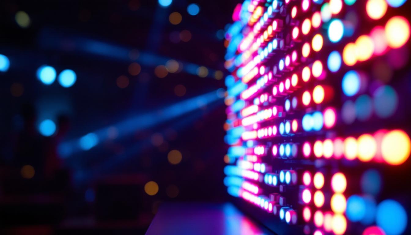 A photograph of a vibrant led display showcasing a dynamic