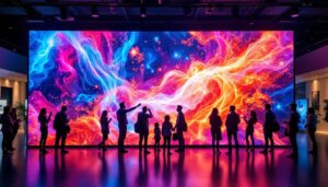 A photograph of a vibrant led photo board displaying a stunning array of images