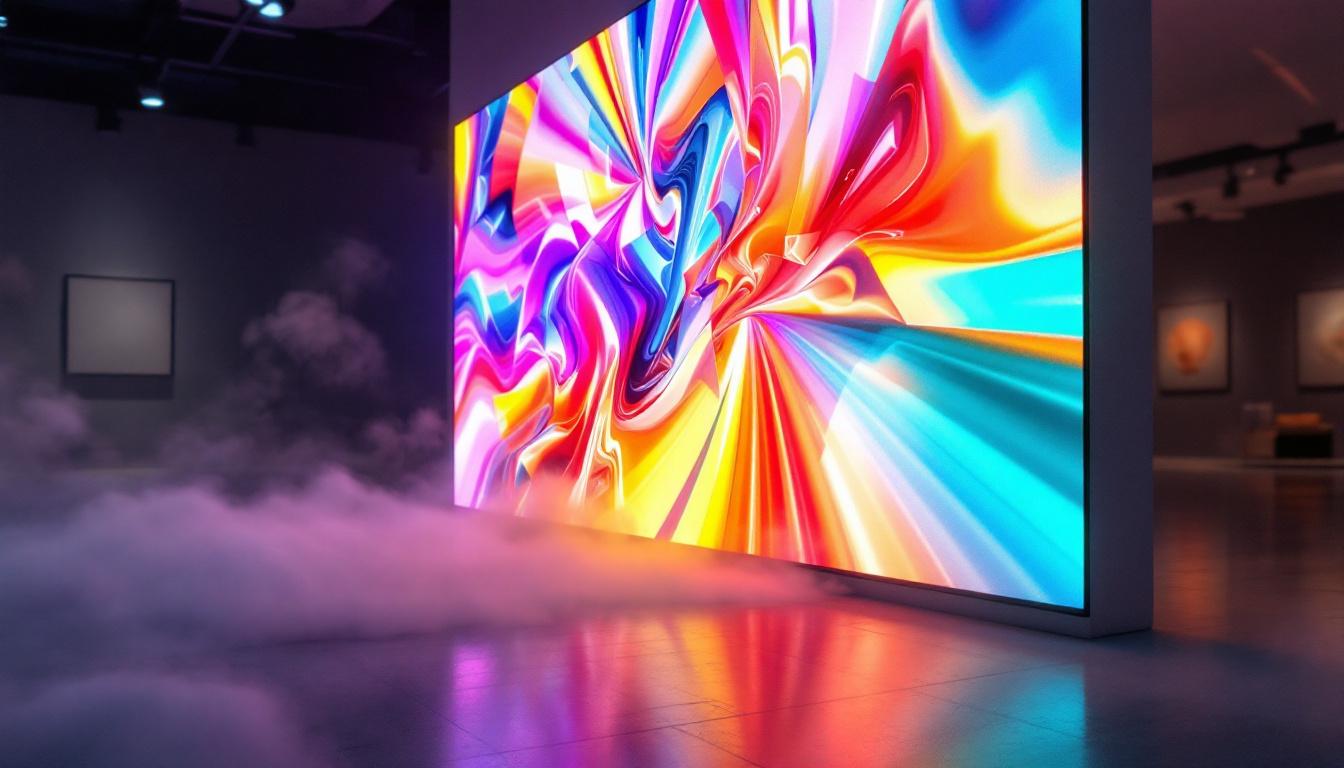 A photograph of a vibrant led display in an artistic setting
