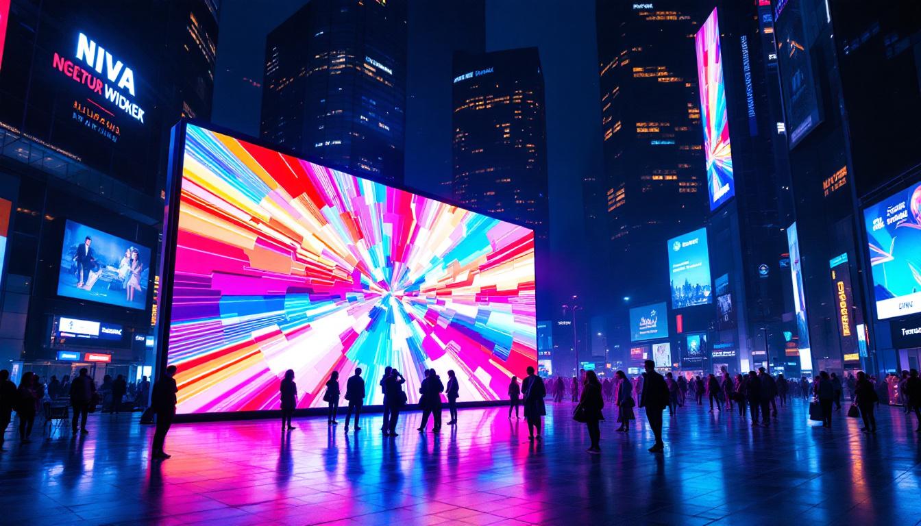 A photograph of a vibrant led display in an urban setting