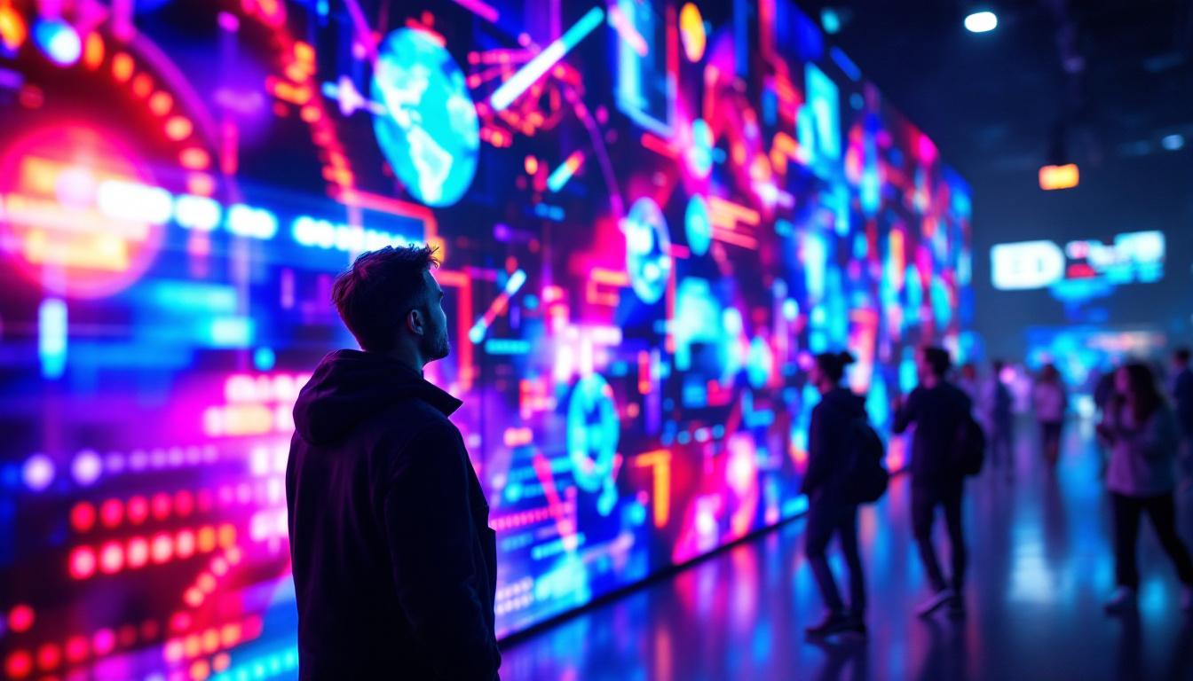 A photograph of a vibrant and dynamic flexible led matrix display in action