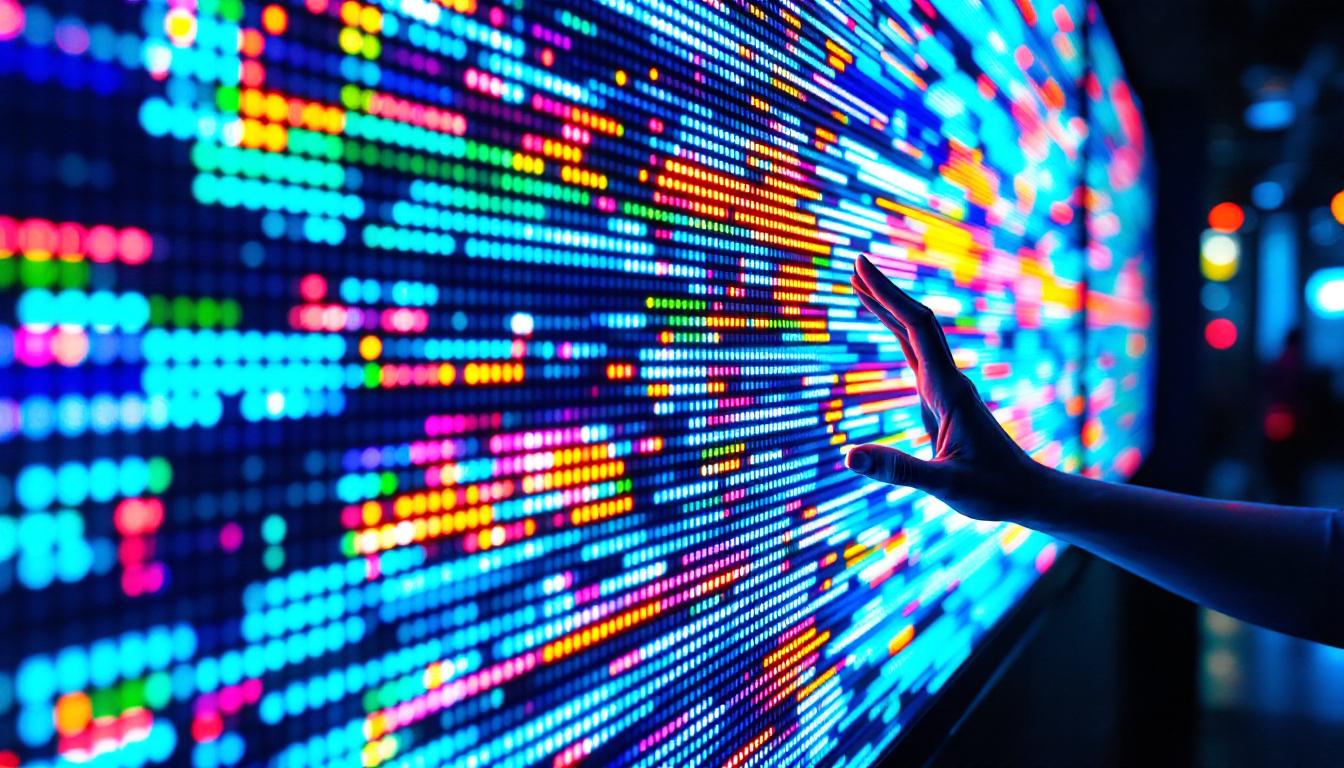 A photograph of a close-up of a vibrant led display in action