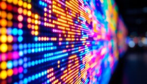 A photograph of a vibrant led display in action
