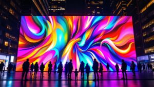 A photograph of a vibrant led display in an urban setting