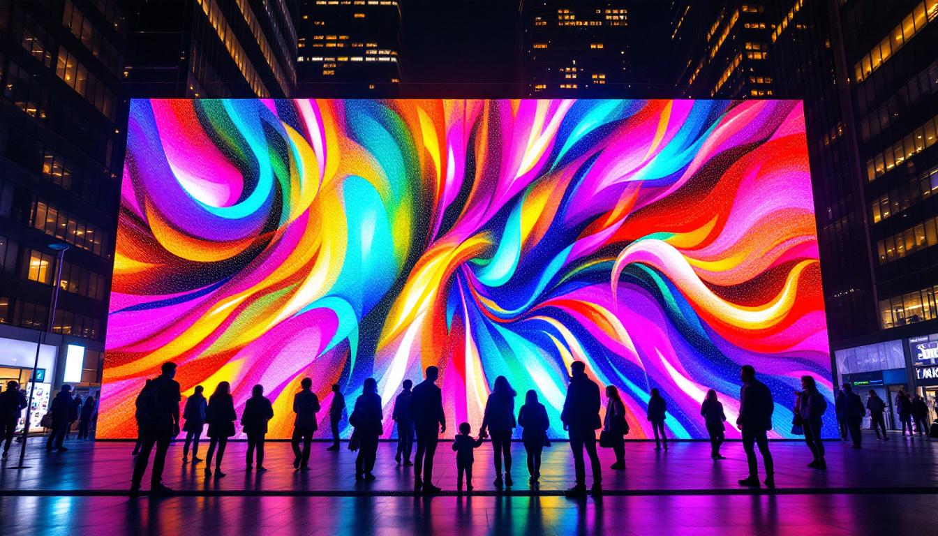 A photograph of a vibrant led display in an urban setting