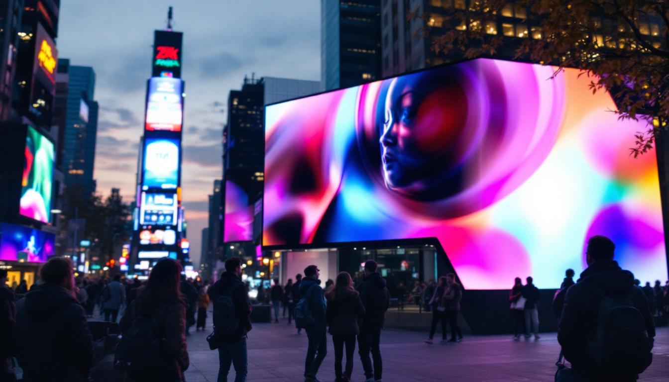 A photograph of a vibrant led display in an urban setting