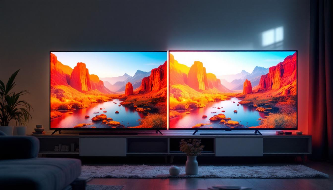 A photograph of capture a photograph of a side-by-side comparison of a mini led tv and a traditional led tv