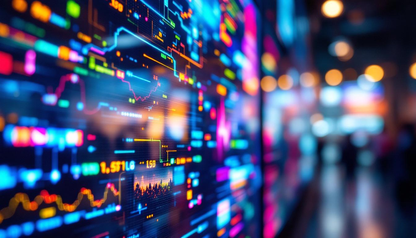 A photograph of a close-up shot of a vibrant led display showcasing various colors and images