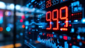 A photograph of a close-up shot of a modern led display showing a rapid grade calculation in action