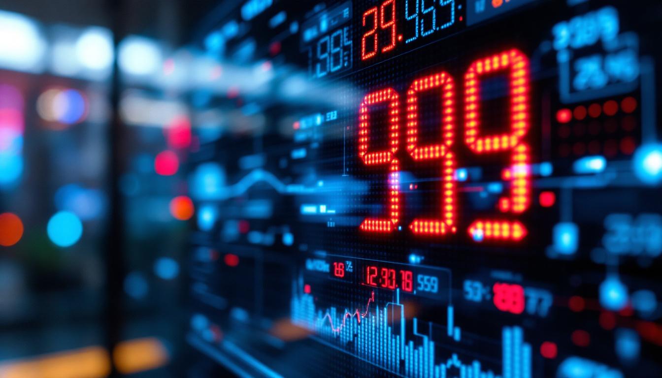 A photograph of a close-up shot of a modern led display showing a rapid grade calculation in action