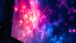 A photograph of a close-up view of an lcd monitor displaying visible clouding effects