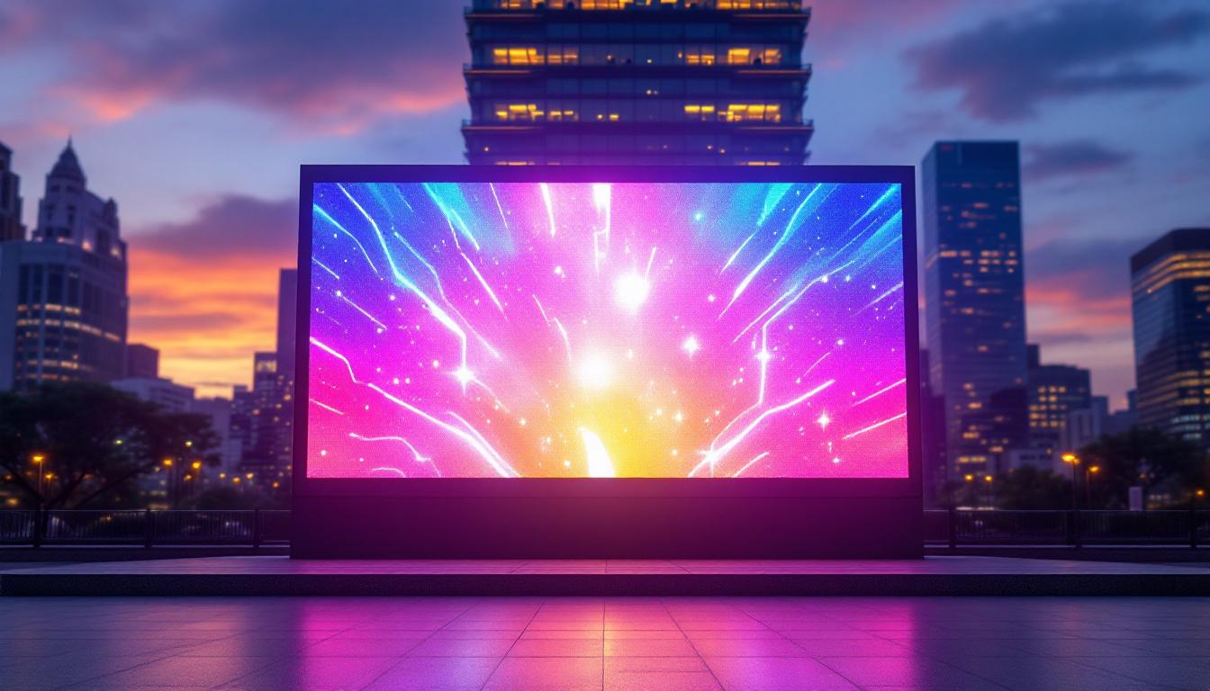 A photograph of a vibrant led display in an urban setting
