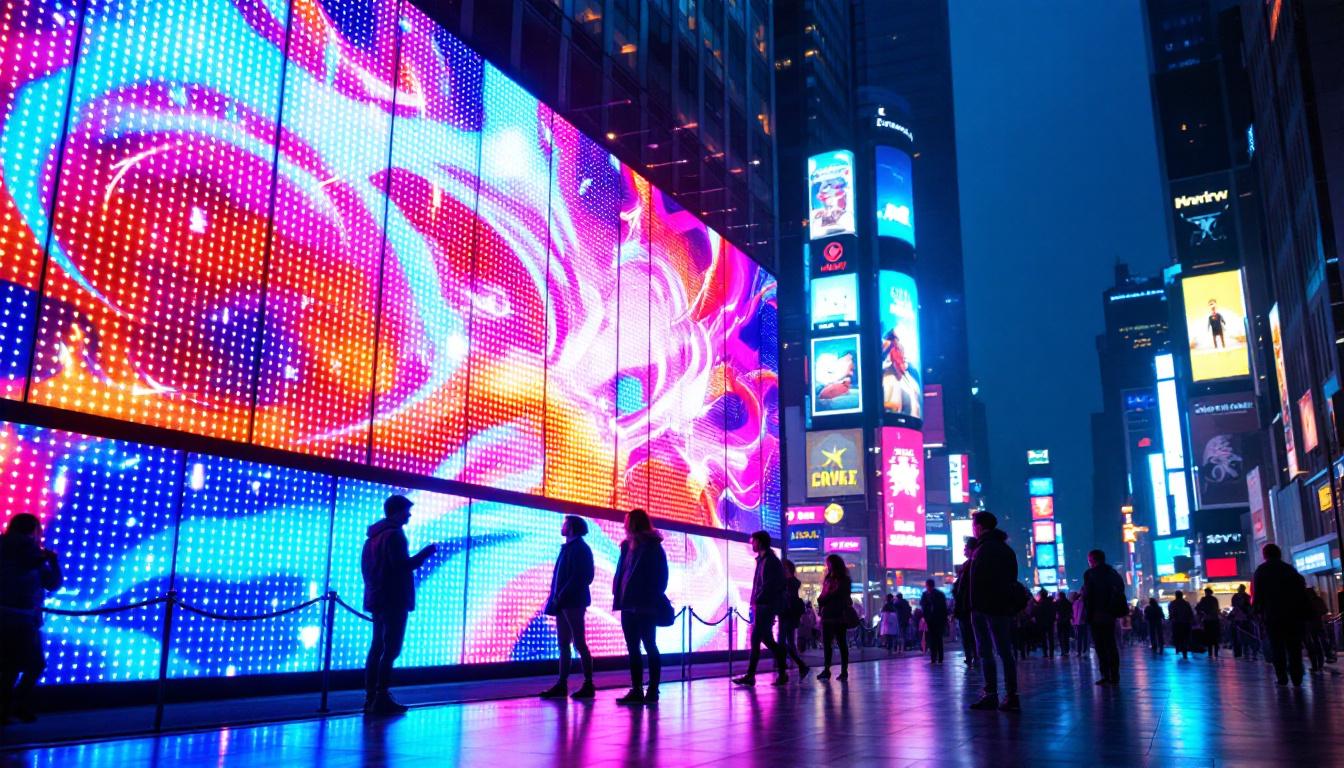 A photograph of a vibrant led display in an urban setting