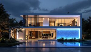 A photograph of a beautifully designed 60 ft wide house