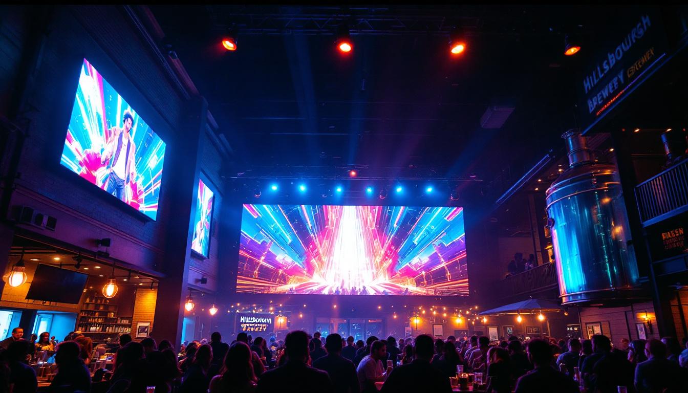 A photograph of capture a photograph of the vibrant led display at hillsborough brewery
