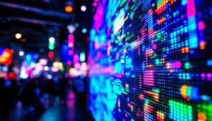 A photograph of a vibrant led display in action