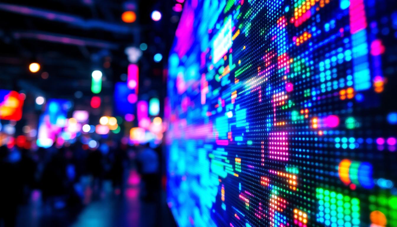A photograph of a vibrant led display in action