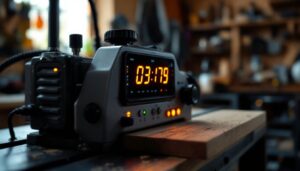 A photograph of a close-up shot of a planer with its led display prominently visible