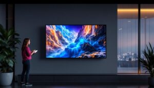A photograph of a 25-inch led display in a modern setting