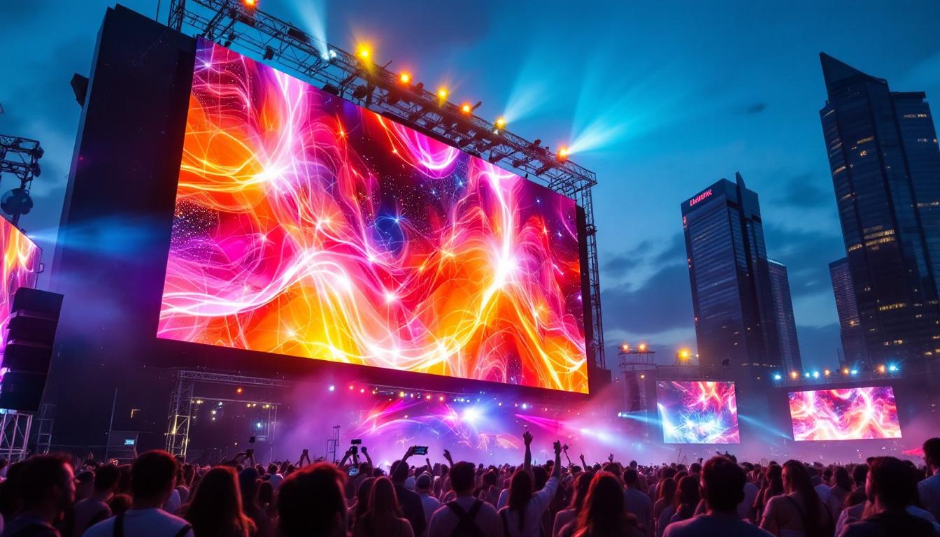 A photograph of a vibrant jumbotron display in action at an outdoor event
