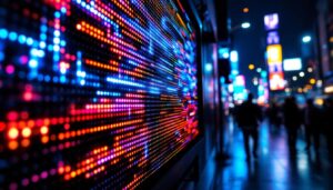 A photograph of a vibrant led display in action