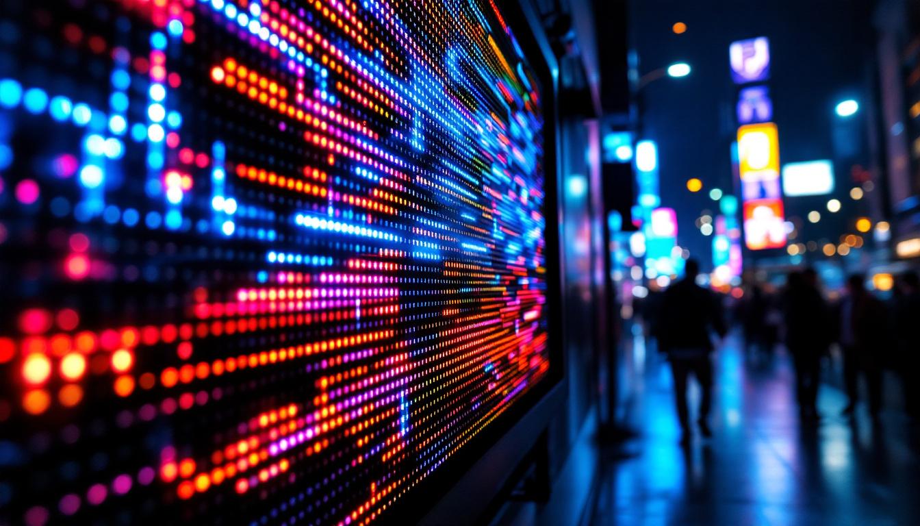 A photograph of a vibrant led display in action