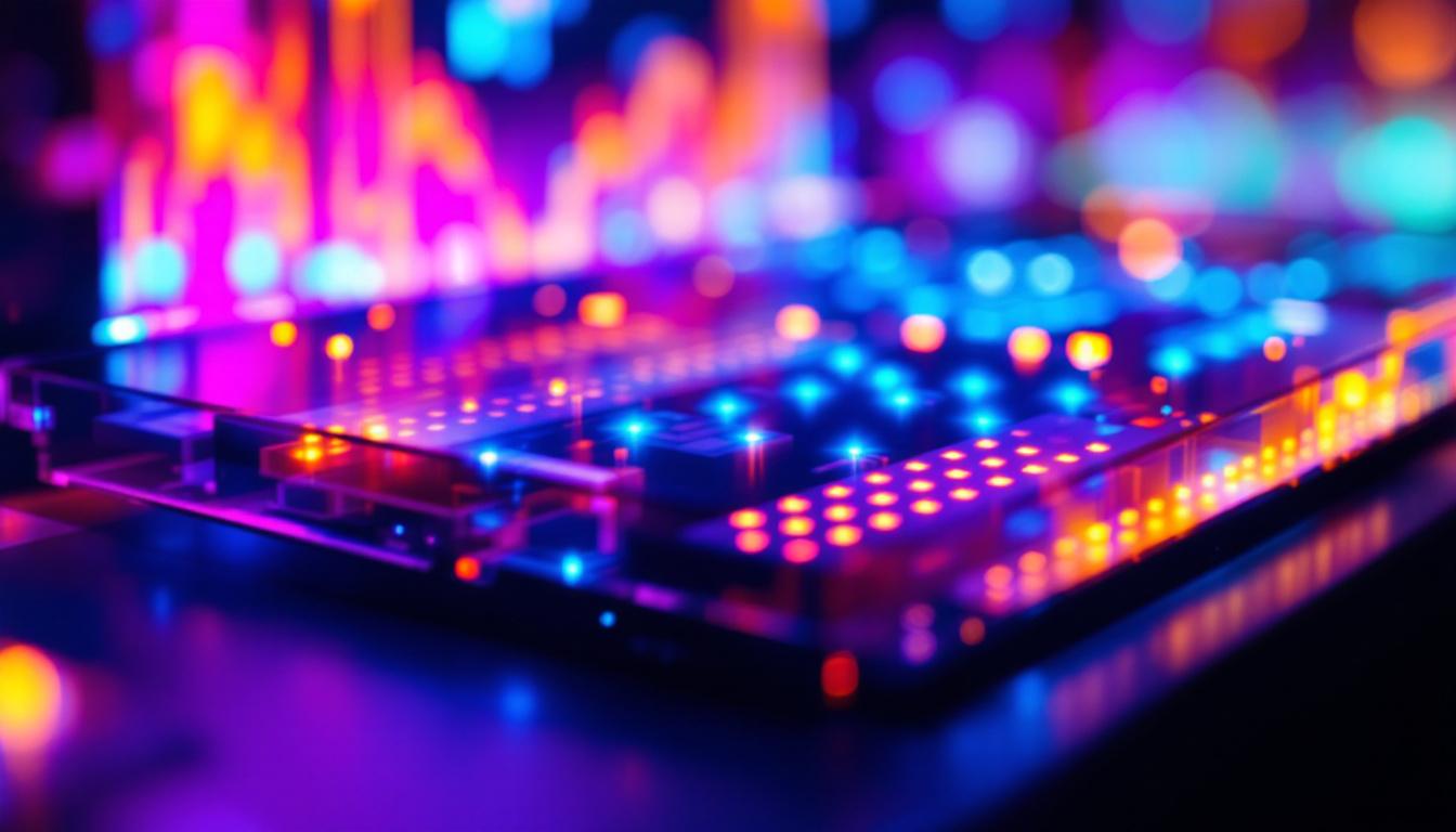 A photograph of a close-up shot of a transparent microled display in action