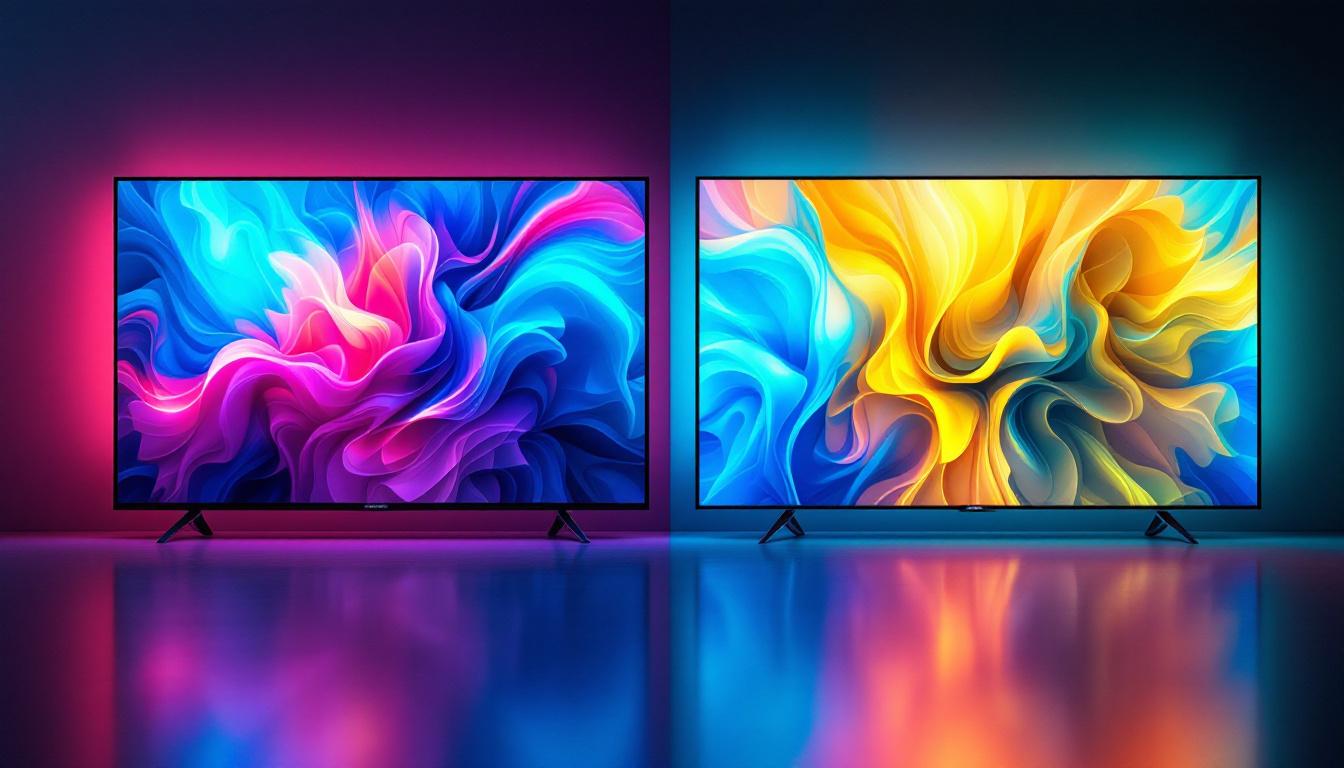 A photograph of a side-by-side comparison of an lcd tv and an led tv