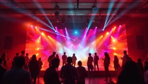 A photograph of a vibrant 10-foot led backdrop in use at an event