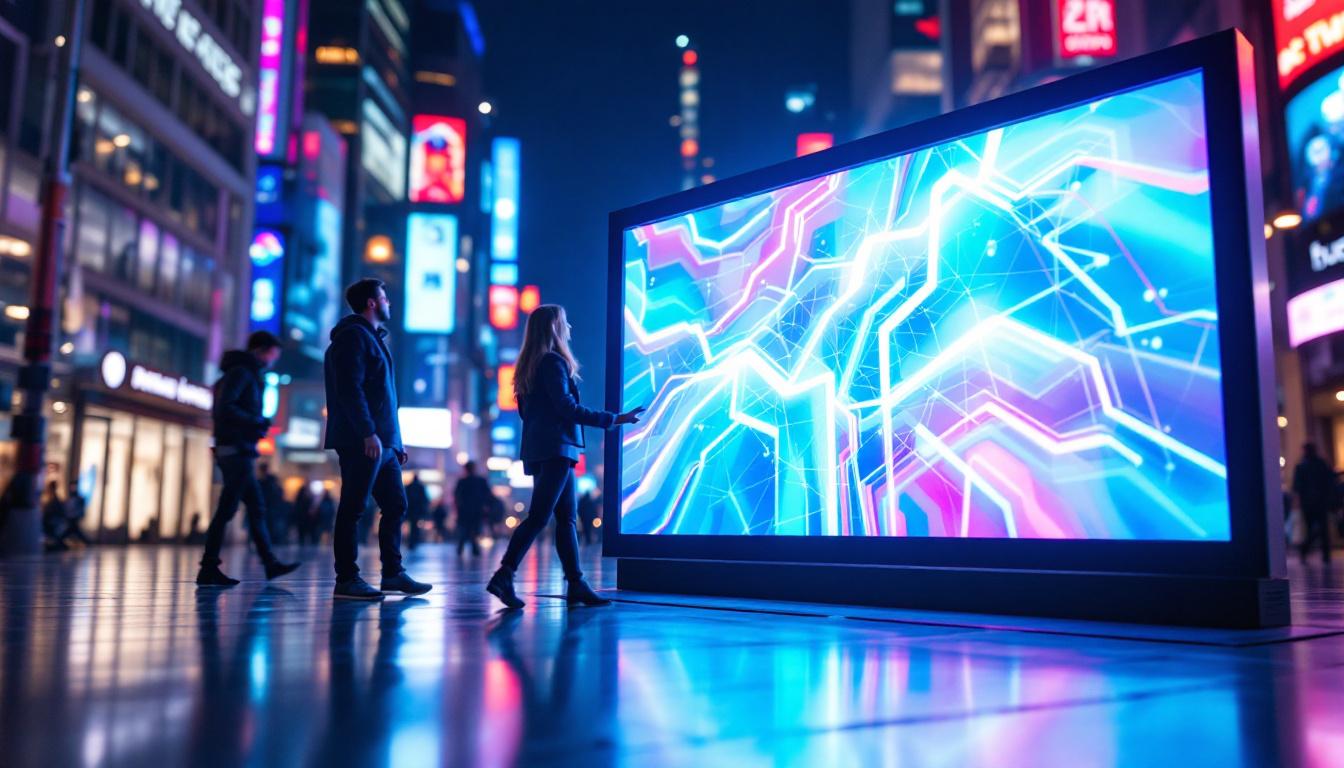 A photograph of capture a photograph of a vibrant led display in a dynamic urban setting
